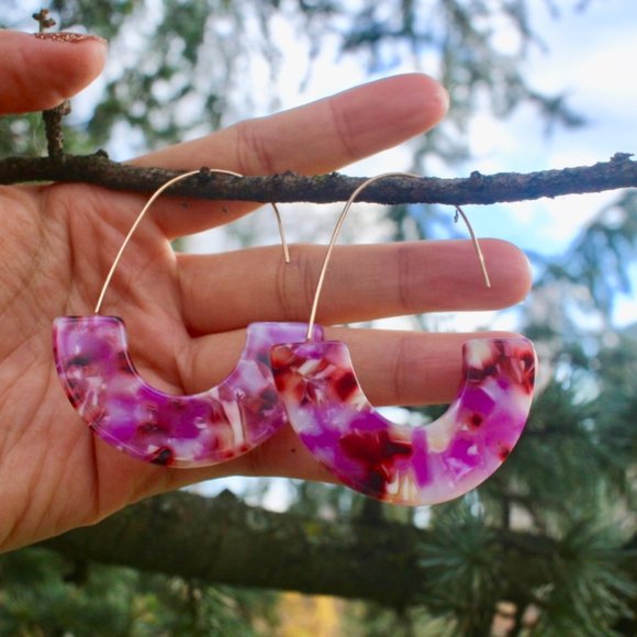 Baublebar Pink White Resin Drop Hoop Earrings - Picture 3 of 12